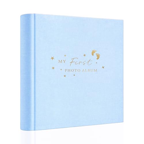 Holoary Baby Photo Album 4x6 100 Photos with Writing Area, 100 Pockets 4x6 Picture Album, Linen Fabric Cover Picture Book for Photos, Baby Photo Albums Hot Stamping Cover(Blue) - Image 1