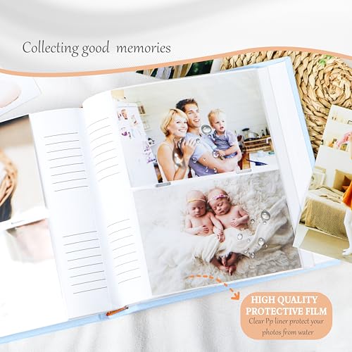 Holoary Baby Photo Album 4x6 100 Photos with Writing Area, 100 Pockets 4x6 Picture Album, Linen Fabric Cover Picture Book for Photos, Baby Photo Albums Hot Stamping Cover(Blue) - Image 5