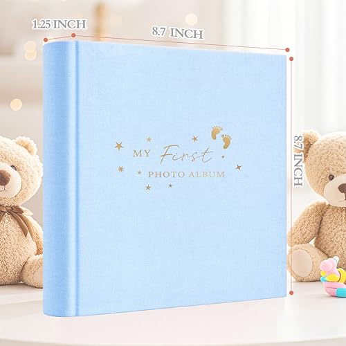Holoary Baby Photo Album 4x6 100 Photos with Writing Area, 100 Pockets 4x6 Picture Album, Linen Fabric Cover Picture Book for Photos, Baby Photo Albums Hot Stamping Cover(Blue) - Image 2