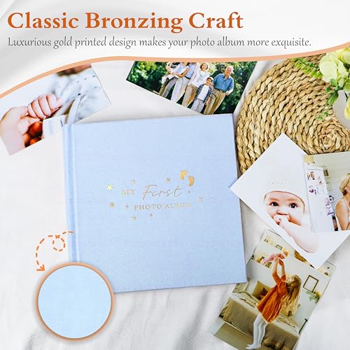 Holoary Baby Photo Album 4x6 100 Photos with Writing Area, 100 Pockets 4x6 Picture Album, Linen Fabric Cover Picture Book for Photos, Baby Photo Albums Hot Stamping Cover(Blue) - Image 3