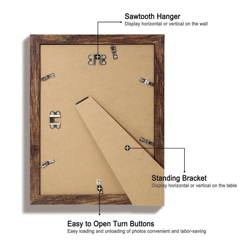 iRahmen 9x12 Picture Frame Set of 4 with Tempered Glass  Wooden Rustic Frame Display 6x8 Pictures with Mat or 9 x 12 Without Mat  Photo Frame for Wall Mount and Tabletop Display - Image 5