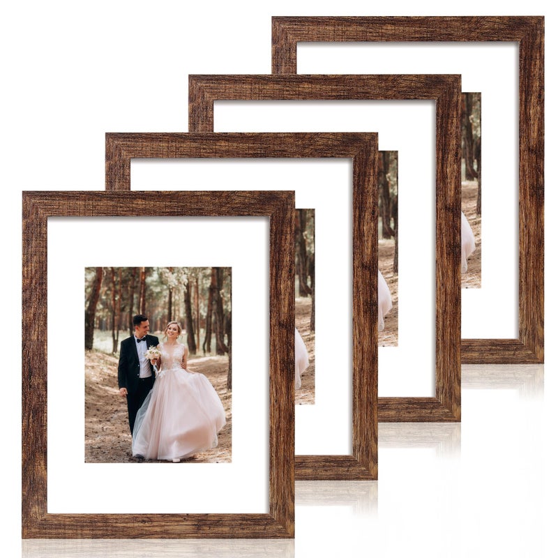iRahmen 9x12 Picture Frame Set of 4 with Tempered Glass  Wooden Rustic Frame Display 6x8 Pictures with Mat or 9 x 12 Without Mat  Photo Frame for Wall Mount and Tabletop Display - Image 1