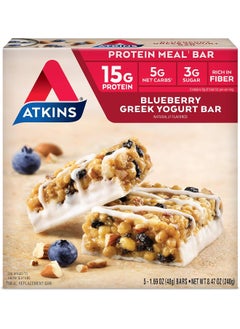 Atkins - Greek Yogurt Bar, Blueberry, 5 Bars, 1.69Oz (48G) Each  - Image 1