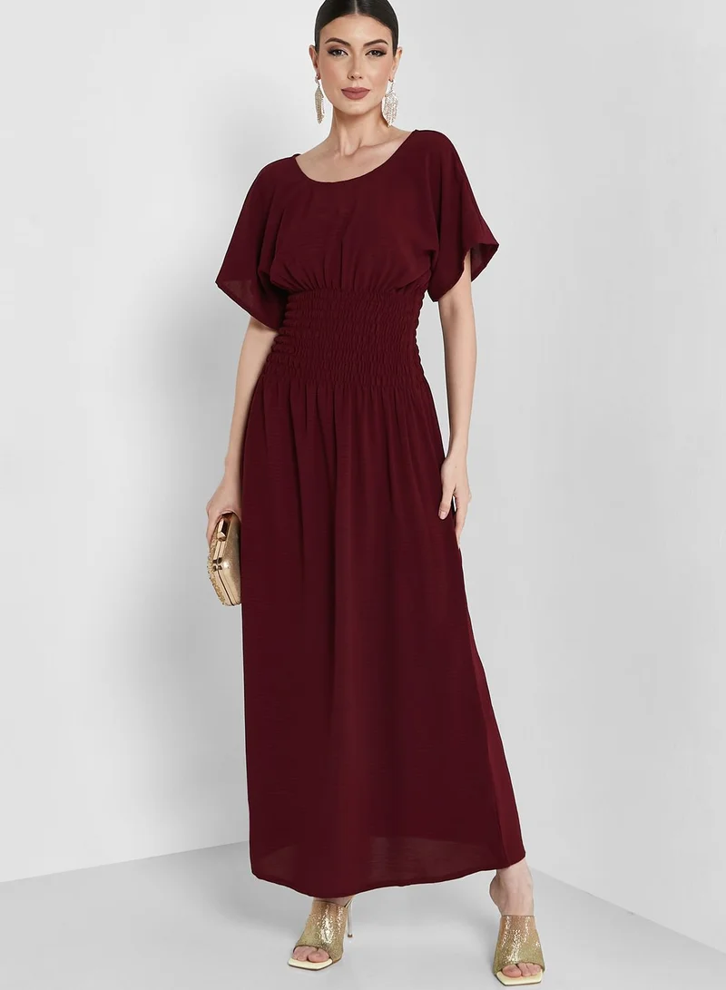 hayas closet Square Neck Belted Under Abaya Dress