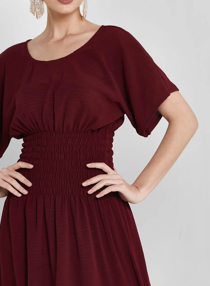 hayas closet Square Neck Belted Under Abaya Dress