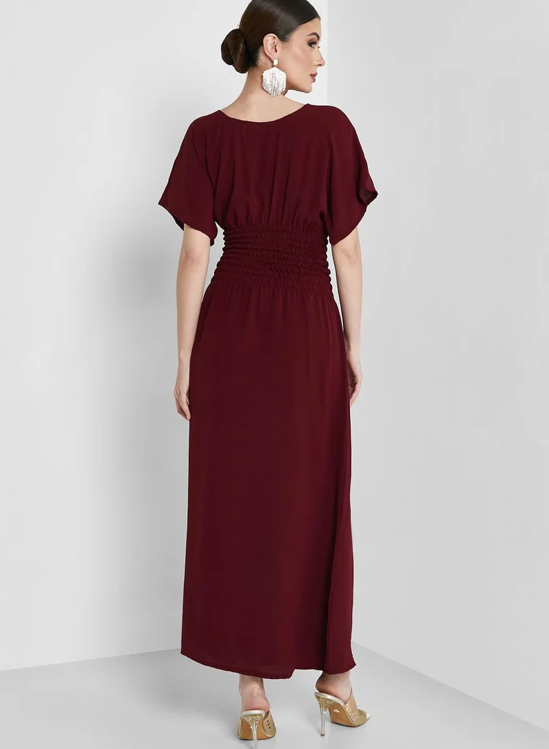 hayas closet Square Neck Belted Under Abaya Dress
