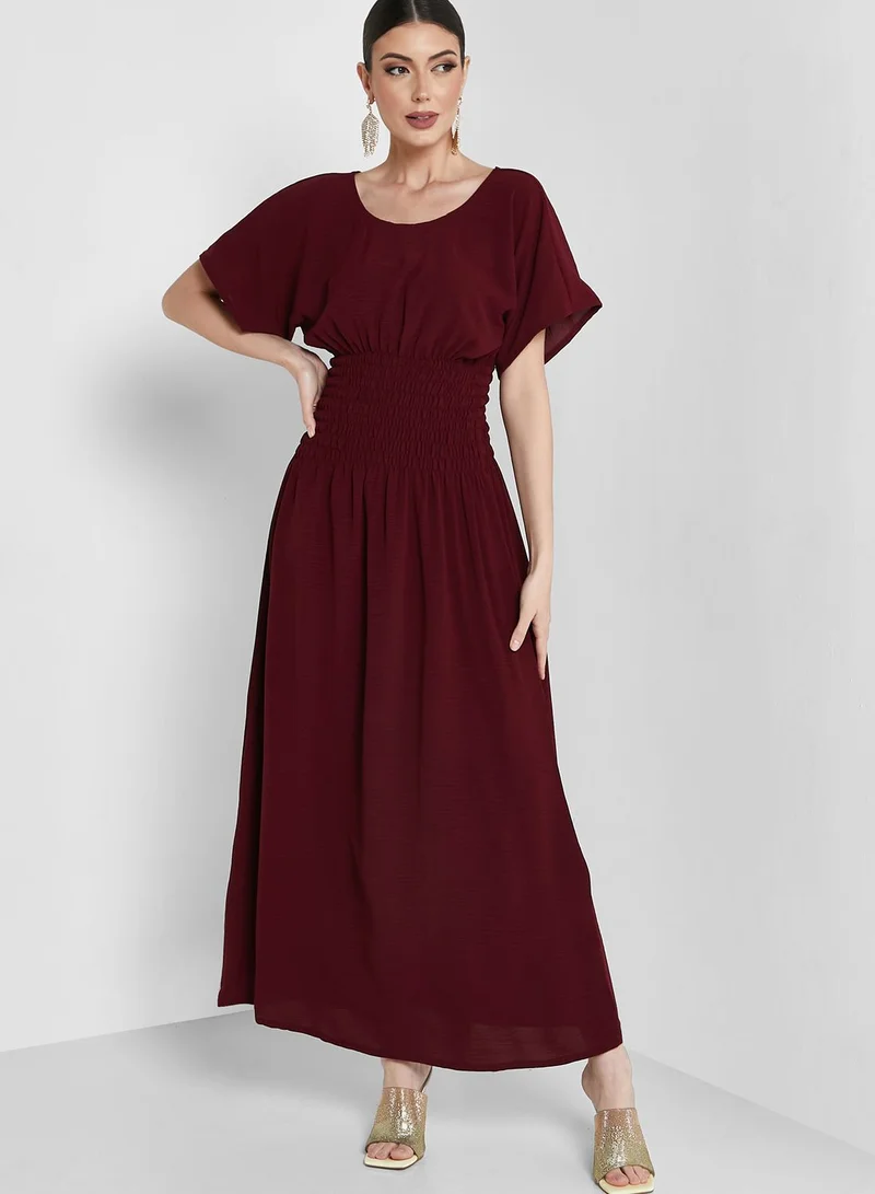 hayas closet Square Neck Belted Under Abaya Dress