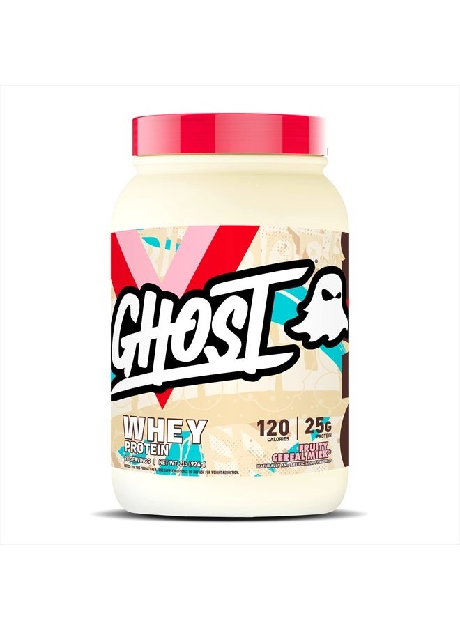 Ghost Whey Protein Powder, Fruity Cereal Milk - 2LB Tub, 25G of Protein - Flavored Isolate, Concentrate & Hydrolyzed Whey Protein Blend - Post Workout Shakes - Soy & Gluten Free  - Image 1