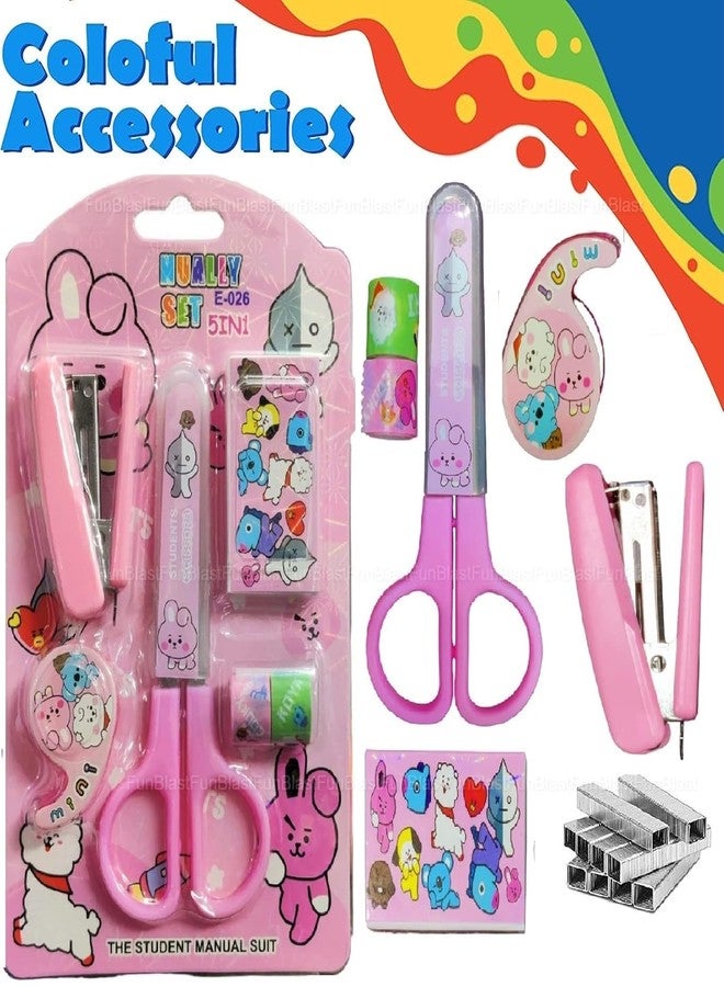 ILIKA Cartoon Stationery Set - Kawaii Stapler with Scissor, Washi Tape for Office, School, Home, Portable Mini Size Stapler with 400 Staples Blister (Pack of 3)(Random Color) - Image 5