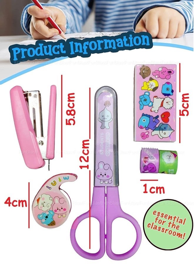ILIKA Cartoon Stationery Set - Kawaii Stapler with Scissor, Washi Tape for Office, School, Home, Portable Mini Size Stapler with 400 Staples Blister (Pack of 3)(Random Color) - Image 3