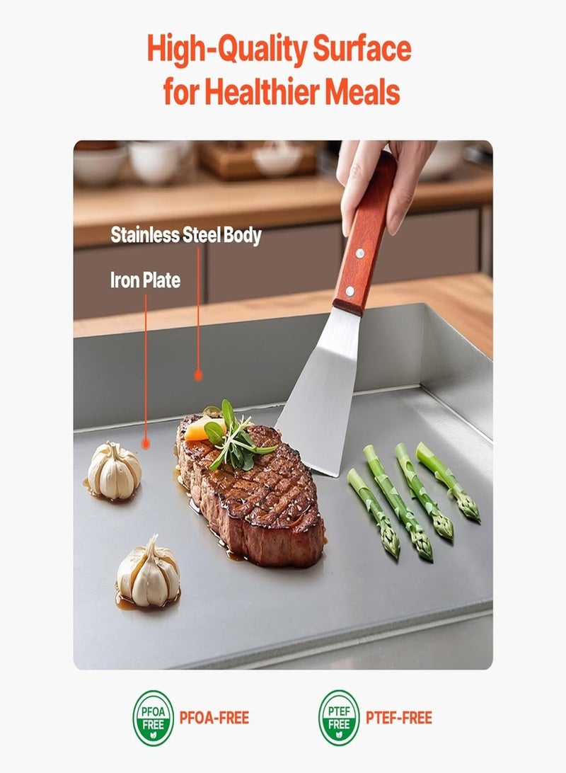 KitchTron Heavy Duty Electric Griddle 4400W, Commercial Flat Top Grill, 730 x 395mm Stainless Steel Cooking Plate, Adjustable Thermostat 50-300°C, Countertop Grill - Image 5