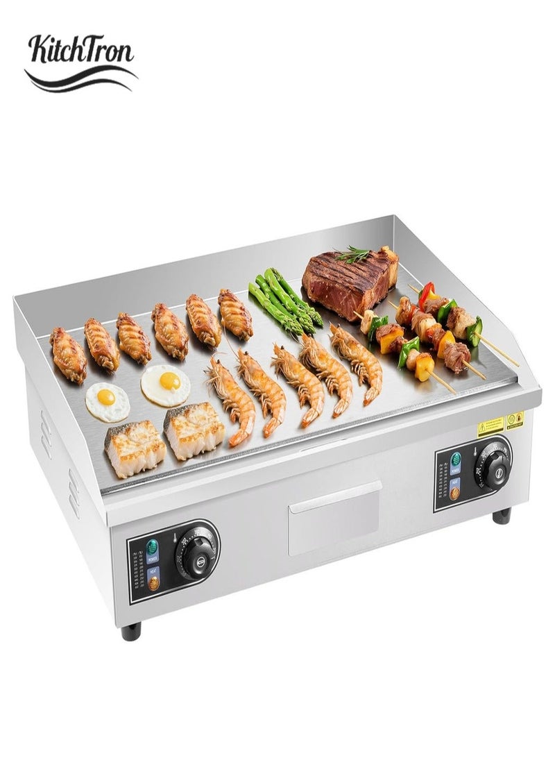 KitchTron Heavy Duty Electric Griddle 4400W, Commercial Flat Top Grill, 730 x 395mm Stainless Steel Cooking Plate, Adjustable Thermostat 50-300°C, Countertop Grill - Image 1