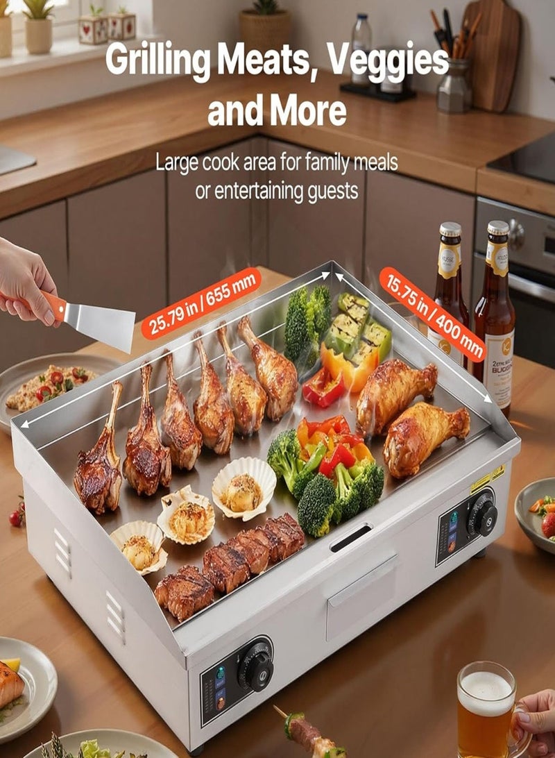 KitchTron Heavy Duty Electric Griddle 4400W, Commercial Flat Top Grill, 730 x 395mm Stainless Steel Cooking Plate, Adjustable Thermostat 50-300°C, Countertop Grill - Image 3