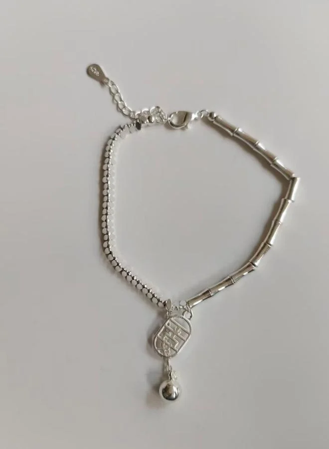 Take Two Silver Bamboo Bangle Bracelet with Charm