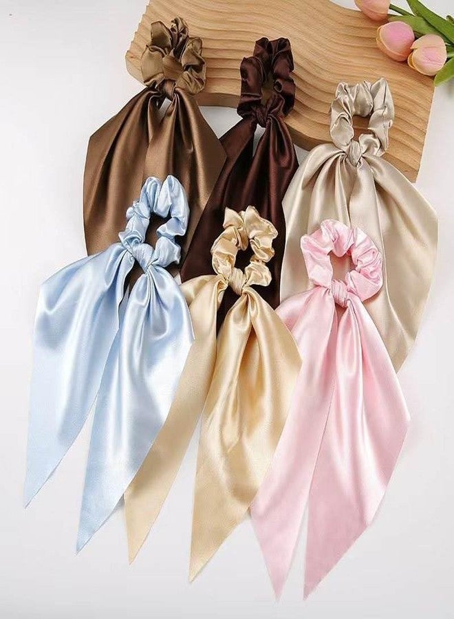 Shivashay 4 Pcs Bowknot Hair Scrunchies | Bohemian Chiffon Floral Scarf Hair Ties with Long Tails | Ponytail Holders & Hair Accessories for Women and Girls - Image 1