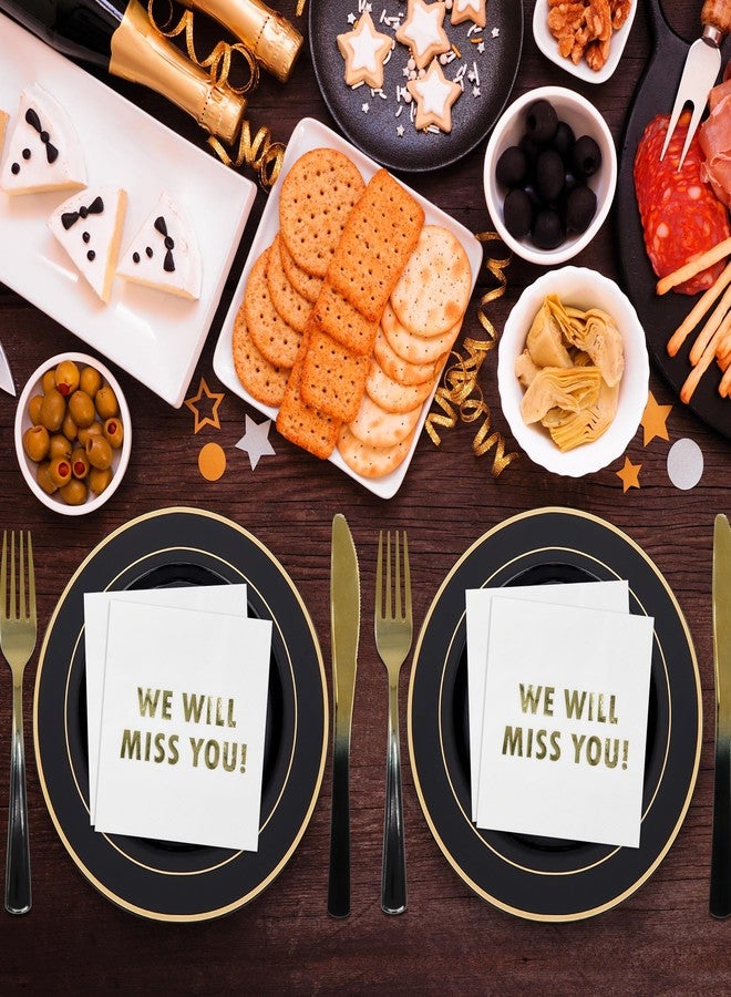 Gift Boutique 100 قطعة من مناديل الكوكتيل البيضاء المزينة بالذهب اللامع لتزيين حفلات وداع التقاعد، التخرج، الانتقال، مغادرة الزملاء، احتفالات الوداع - Image 4