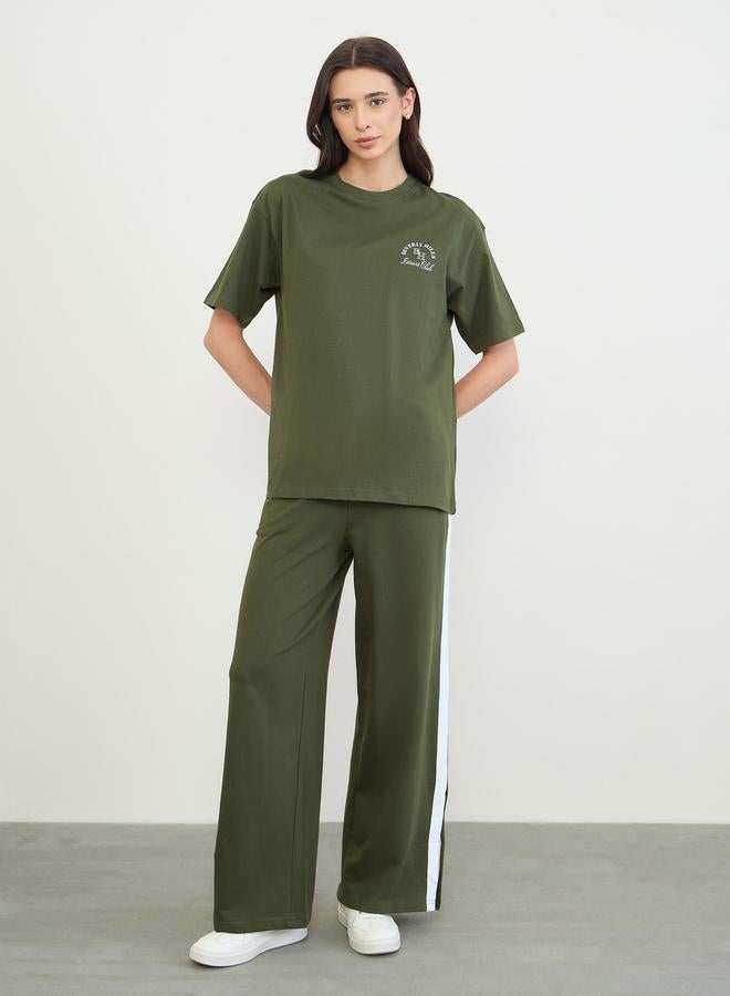 Styli Olive Oversized Longline T-Shirt and Joggers Co-Ords - Image 2