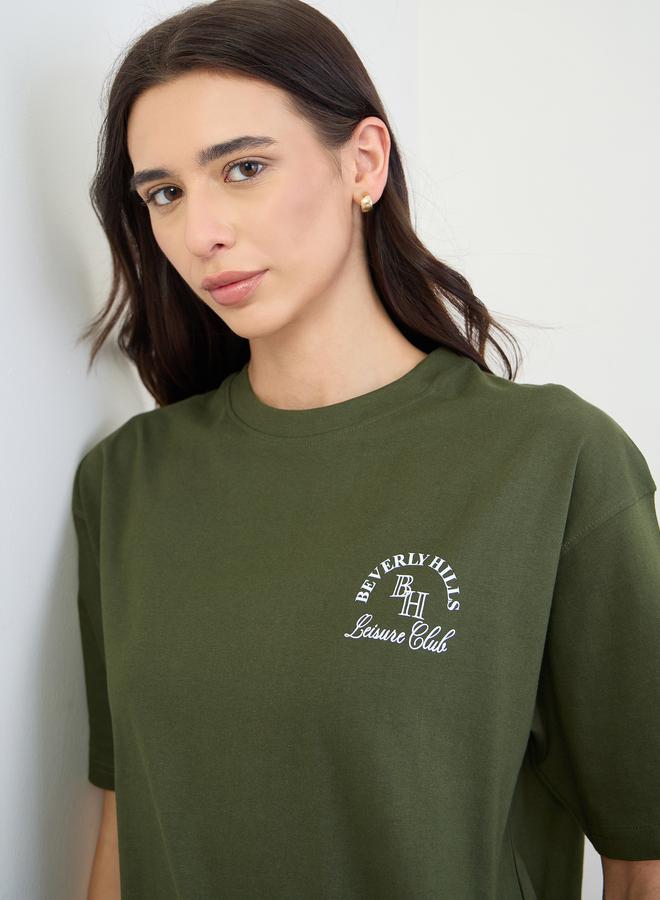 Styli Olive Oversized Longline T-Shirt and Joggers Co-Ords - Image 4