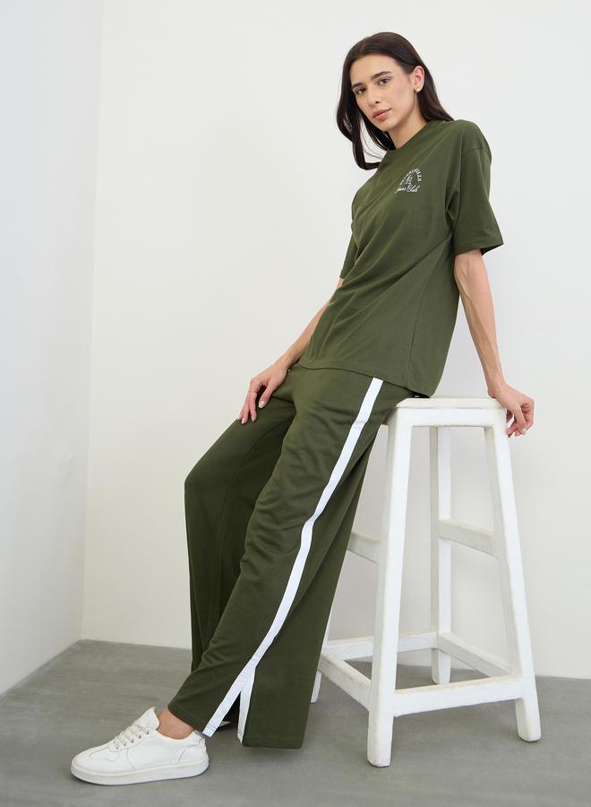 Styli Olive Oversized Longline T-Shirt and Joggers Co-Ords - Image 1