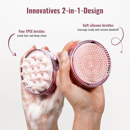 SHINLEA 2 in 1 Scalp Massager Hair GrowthScalp Scrubber with Soft Silicone Bristles for Dandruff RemovalShampoo Brush for ExfoliationHead Massager for Both Wet and Dry Use Pink - Image 3