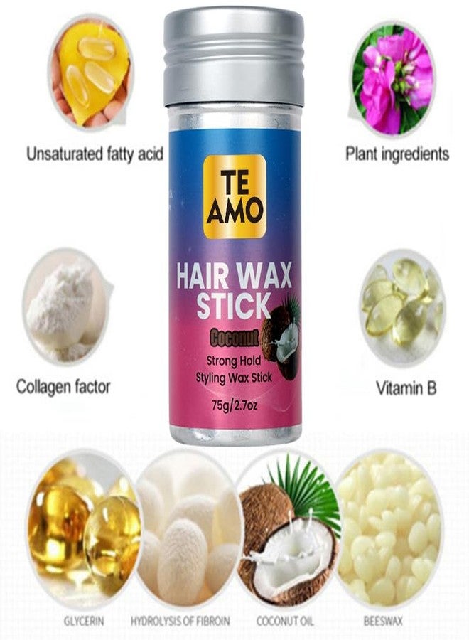 Te Amo Hair Wax Stick, Wax Stick for Hair, Slick Stick, Hair Wax Stick for Flyaways Hair Gel Stick Non-greasy Styling Cream for Fly Away & Edge Control Frizz Hair 2.7 oz, Coconut Oil Vitamine E - Image 3