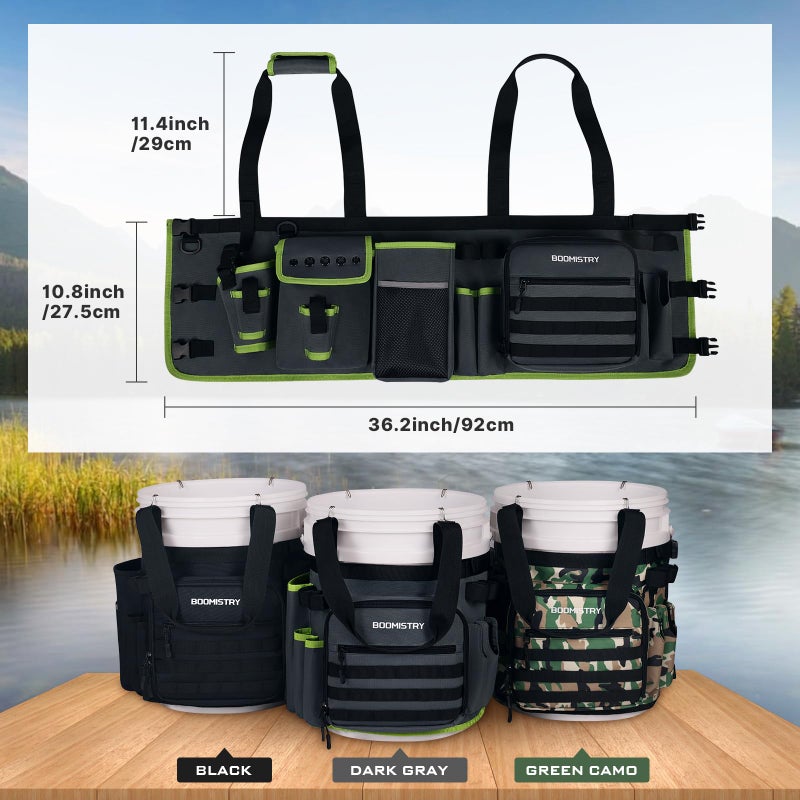 Boomistry Fishing Bucket Organizer for 5 Gallon Bucket Accessories, Fishing Tackle Bag with Adjustable Buckle, Fishing Rod Bag with 15 Multi-Pockets for Fishing Gear and Equipment (Dark Gray) - Image 2