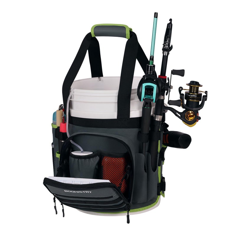 Boomistry Fishing Bucket Organizer for 5 Gallon Bucket Accessories, Fishing Tackle Bag with Adjustable Buckle, Fishing Rod Bag with 15 Multi-Pockets for Fishing Gear and Equipment (Dark Gray) - Image 1