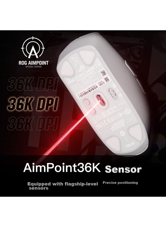 Rog Yingren 3 Wireless Mouse, 36000 Dpi, Up To 618h Battery Life, E-sports Gaming, Lightweight, Symmetrical Design, Rgb Lighting Effects, Moonlight White - Image 2