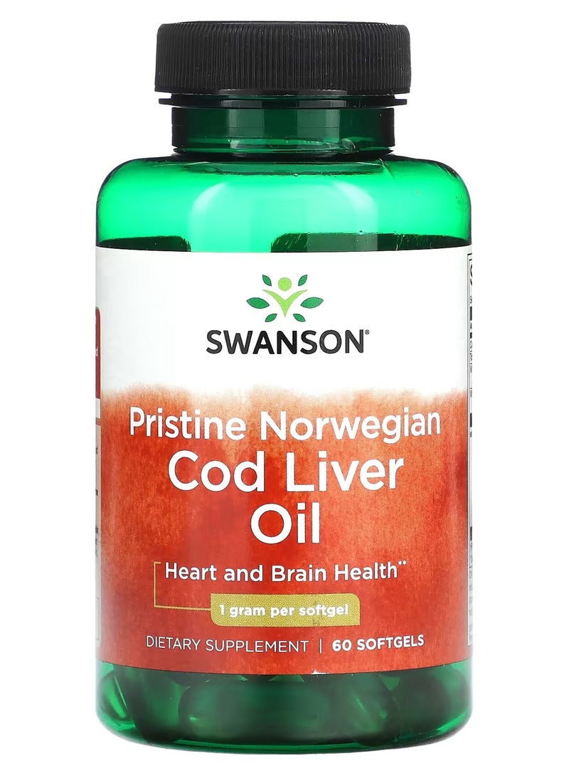 Swanson, Pristine Norwegian Cod Liver Oil, 1 g , 60 Softgels