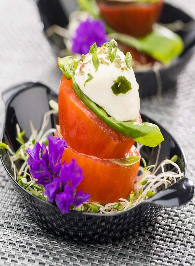 Restaurantware 3.8 x 2.5 Inch Mini Handled Plates 100 Durable Appetizer Plates - With Handles Disposable Black Plastic Handled Plates Suitable For Cold Foods - Image 3