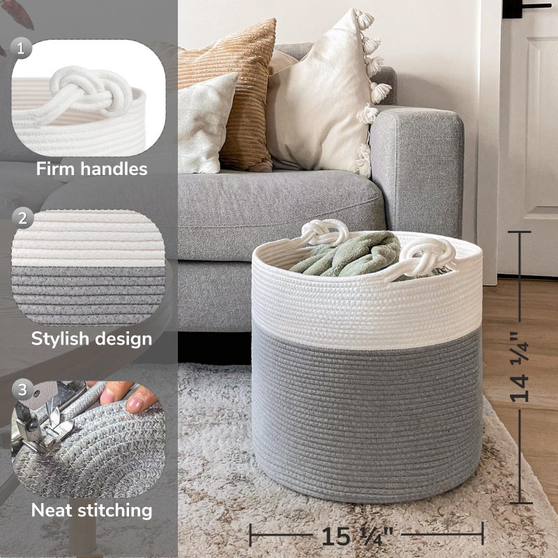 Goodpick Toy Storage Basket, Baby Laundry Basket 15 x 14.2 Inches, Small Laundry Basket for Clothes, Nursery Basket for Toys, Soft Woven Basket for Storage, Grey - Image 3