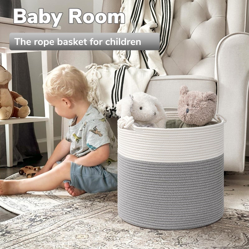 Goodpick Toy Storage Basket, Baby Laundry Basket 15 x 14.2 Inches, Small Laundry Basket for Clothes, Nursery Basket for Toys, Soft Woven Basket for Storage, Grey - Image 2