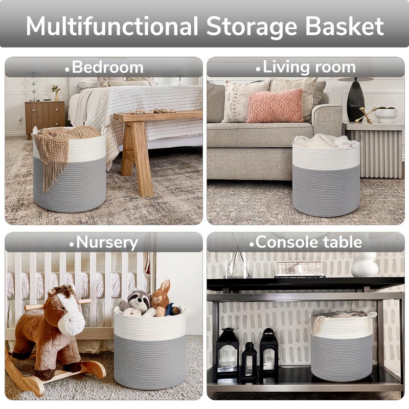 Goodpick Toy Storage Basket, Baby Laundry Basket 15 x 14.2 Inches, Small Laundry Basket for Clothes, Nursery Basket for Toys, Soft Woven Basket for Storage, Grey - Image 4