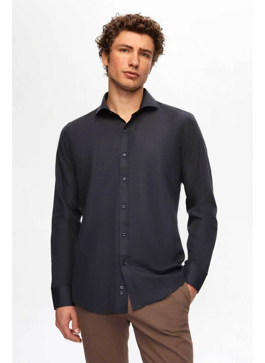 D'S DAMAT Slim Fit Navy Blue Italian Collar Slim Cut Classic Tie Long Sleeve Easy Ironable Ne 2HF02ORT5185