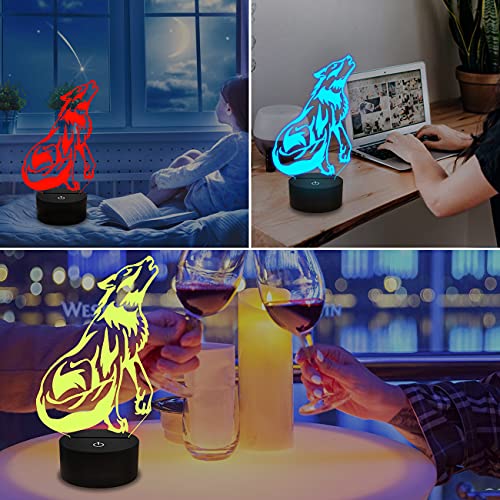 FULLOSUN Wolf Gifts, 3D Night Light for Kids Optical Illusion Lamp Co-Sleeping,Remote Controller with 16 Color Changing Birthday Gifts & for Kids, Boys & Men - Image 5