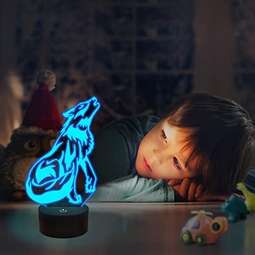 FULLOSUN Wolf Gifts, 3D Night Light for Kids Optical Illusion Lamp Co-Sleeping,Remote Controller with 16 Color Changing Birthday Gifts & for Kids, Boys & Men - Image 3