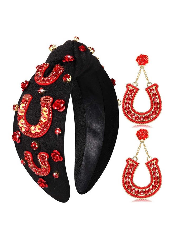 فالين - عصابة شعر للنساء - الطراز D، عصابة رأس لبدلة ركوب الخيل في كنتاكي ديربي مع حدوة حصان مرصعة بالخرز، عصابة رأس من الحرير مرصعة بأحجار الراين ليوم سباق الخيل، إكسسوارات الشعر، هدايا الملابس - Image 1