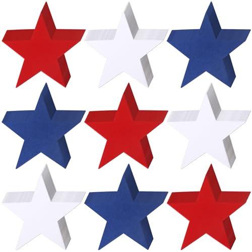 Ferraycle 108 Pcs Patriotic Stars Cut Outs 4th of July Decor Red White Blue Paper Star Shaped Cutouts Independence Day Classroom Bulletin Board Decorations Double Sided Cardstock for DIY Craft School