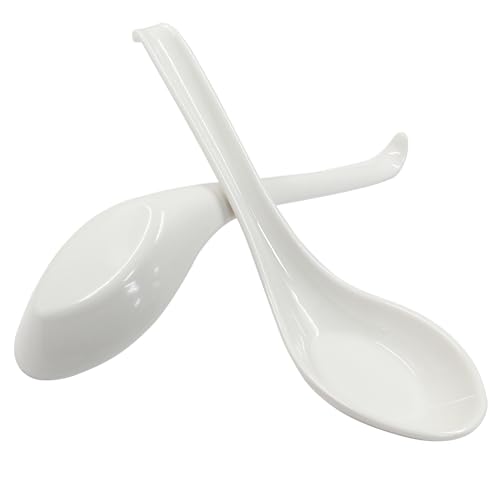 Cionyce 2PCS Asian Soup Spoons Chinese Japanese Miso Ramen Wonton Dumpling Pho Rice Noodle Soba Soup Spoons White Melamine Spoons TUOHAI0023102810002 - Image 1