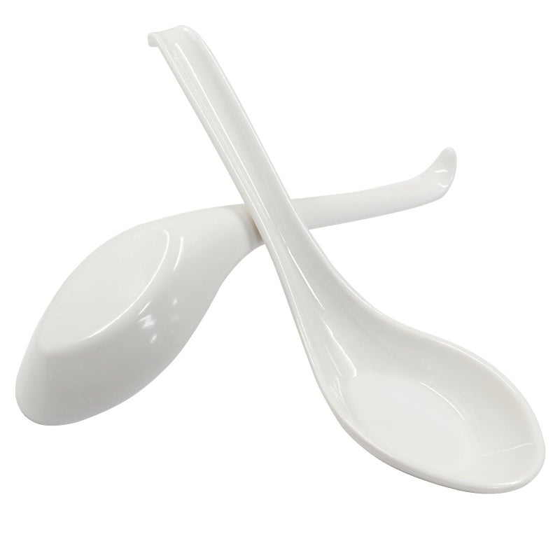 Cionyce 2PCS Asian Soup Spoons Chinese Japanese Miso Ramen Wonton Dumpling Pho Rice Noodle Soba Soup Spoons White Melamine Spoons TUOHAI0023102810002 - Image 2