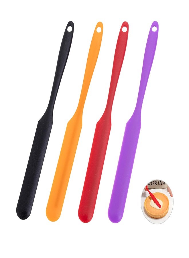 Mormchlots 4Pcs Silicone Spatulas, Small Spatula Silicone Mini Spurtle Spatula, Jar Spatulas with Long Handle, for Baking, Cake, Icing, Mixing (Red/Black/Purple/Orange) - Image 1