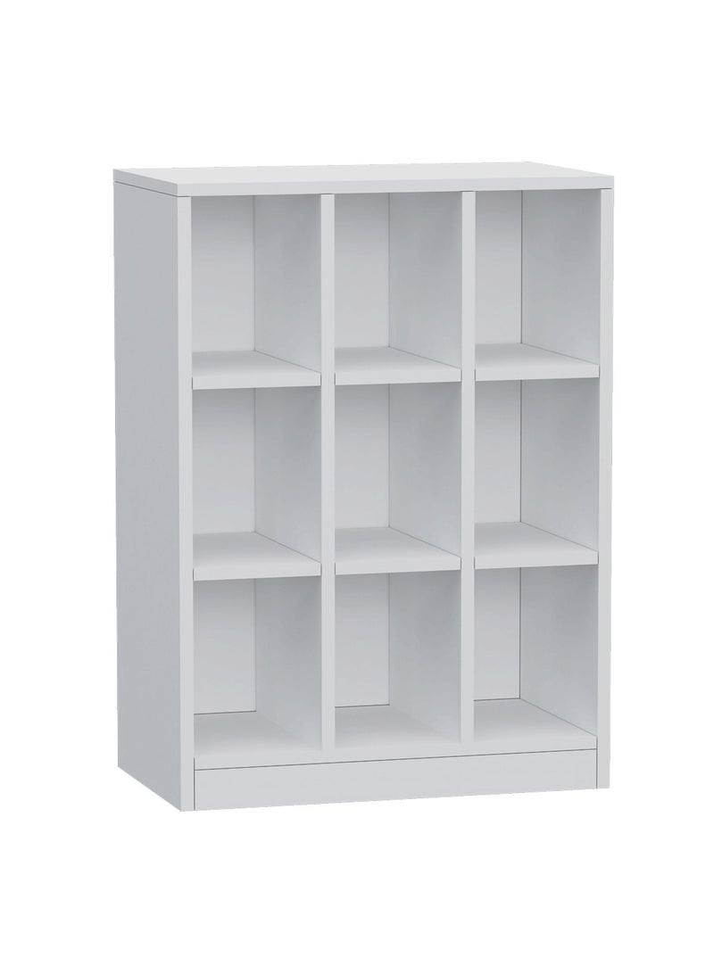 Mahmayi Mahmayi Wooden Display Shelves with 9 Storage Compartment, Freestanding, Top Shelf for Decoration Ideal for Storing Book, Files, Showpieces - White - Image 1