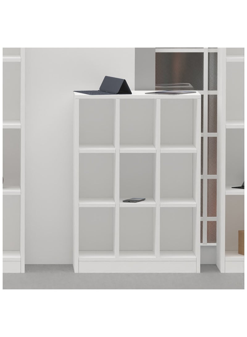 Mahmayi Mahmayi Wooden Display Shelves with 9 Storage Compartment, Freestanding, Top Shelf for Decoration Ideal for Storing Book, Files, Showpieces - White - Image 5