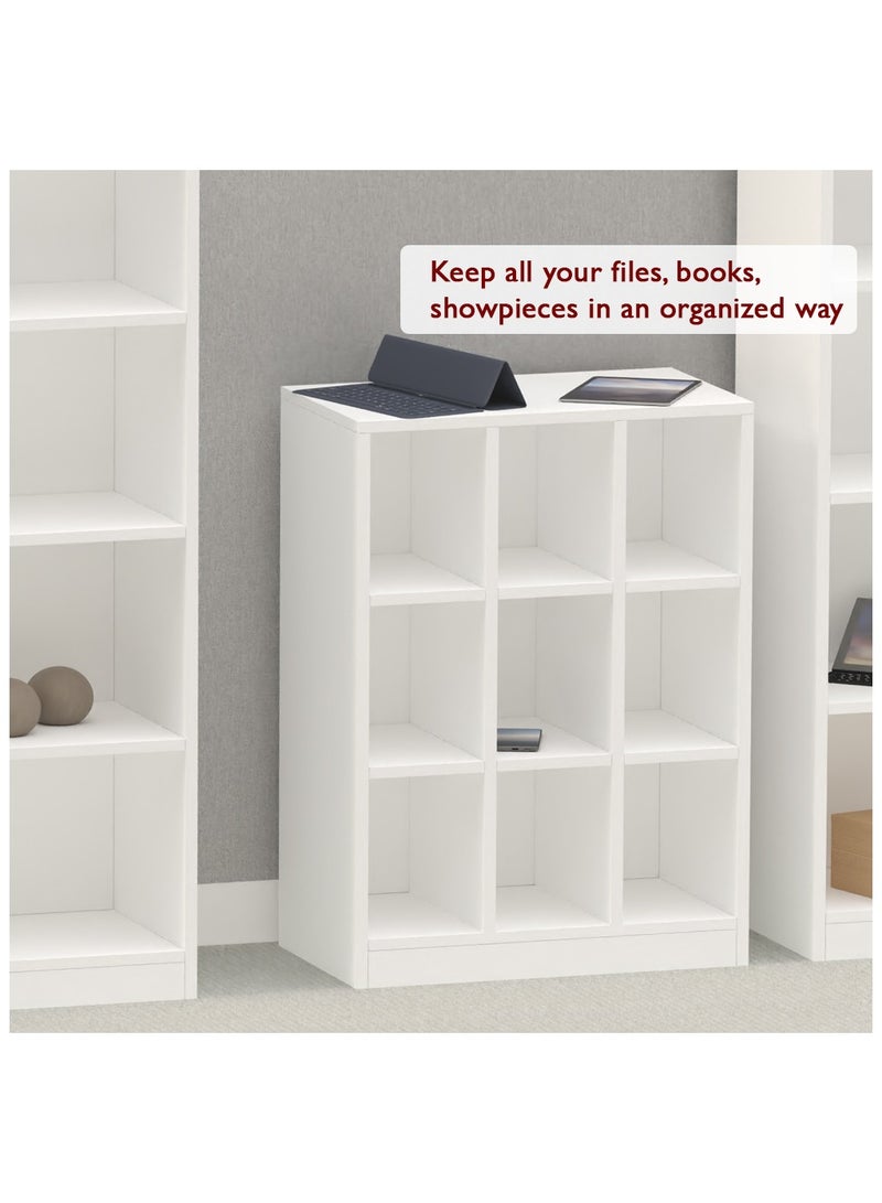 Mahmayi Mahmayi Wooden Display Shelves with 9 Storage Compartment, Freestanding, Top Shelf for Decoration Ideal for Storing Book, Files, Showpieces - White - Image 3