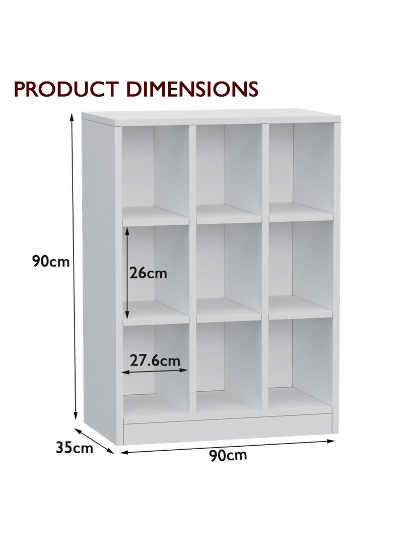 Mahmayi Mahmayi Wooden Display Shelves with 9 Storage Compartment, Freestanding, Top Shelf for Decoration Ideal for Storing Book, Files, Showpieces - White - Image 2