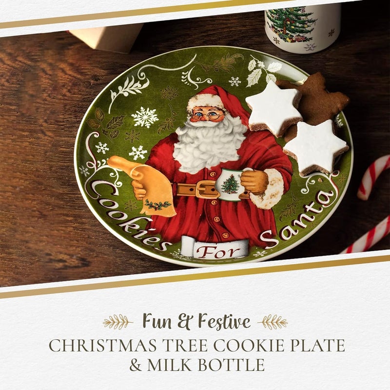 Spode Spode Christmas Tree Plate and Bottle Set 2Piece  85 Porcelain Cookies for Santa Plate  10 Oz HolidayThemed Jug Dishwasher Safe Festive Collectible Seasonal Gift Set - Image 2