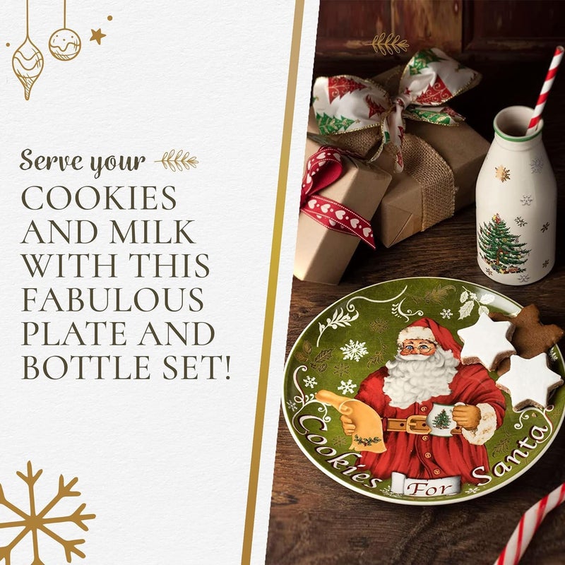 Spode Spode Christmas Tree Plate and Bottle Set 2Piece  85 Porcelain Cookies for Santa Plate  10 Oz HolidayThemed Jug Dishwasher Safe Festive Collectible Seasonal Gift Set - Image 5