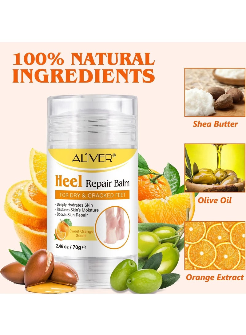 ALIVER 70g Cracked Heel Repair Balm Sweet Orange Scent Foot Cream for Cracked Heels and Dry Skin Cracked Heel Repair Balm with Shea Butter & Olive Oil Hydrates and Softens Dry Feet  - Image 2