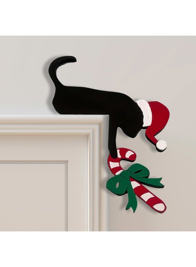 Sanmtang 2024 Christmas Door Topper, Holiday Home Decor, Funny Snowman, Santa Claus, Door Frame, Corner, Decoration, Windows, Walls, DIY Crafts (, Cat) - Image 1