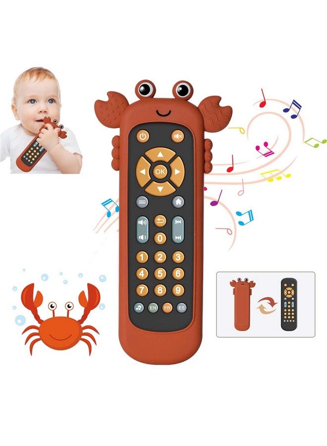 Baby TV Remote Control Toy with Soft Silicone Teether Cute Crab Cover, Musical Realistic Play Remote Toy with Light and Sound, 3 Language Educational Learning Toy for 6M+ Boy and Girls  - Image 1